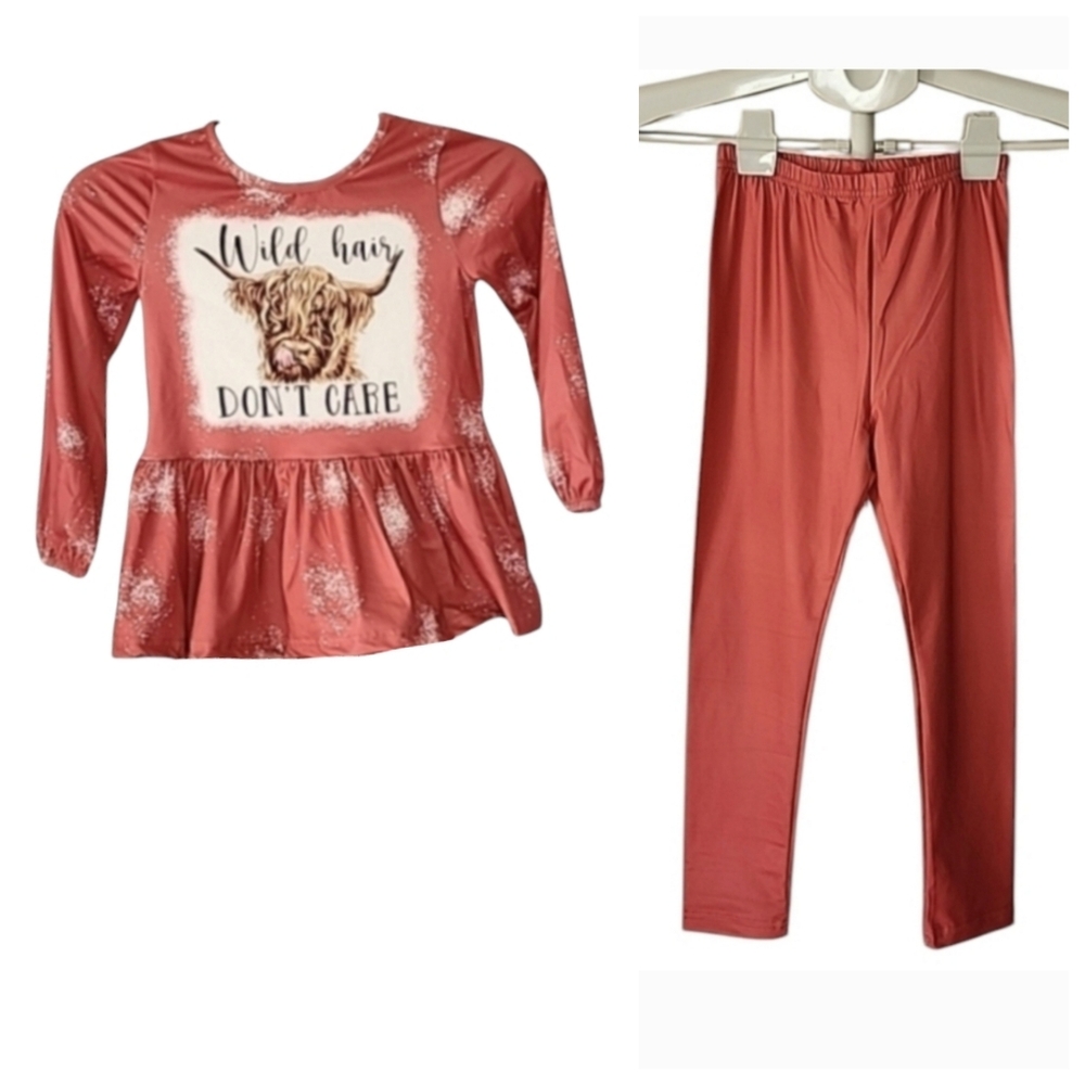 2pc Highland longhorn cattle messy hair don't care set